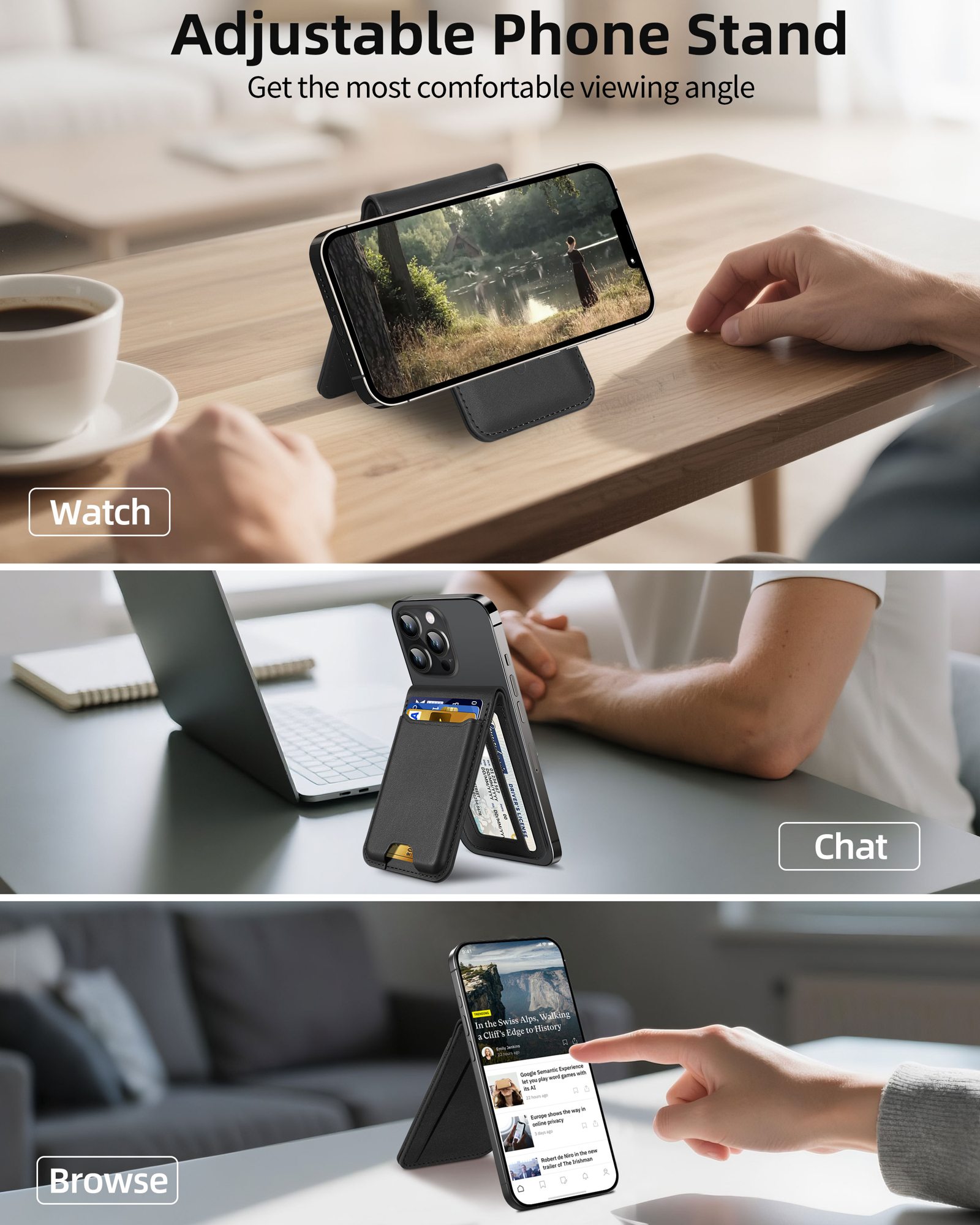 ExtreLife magnetic wallet stand used to watch, chat and browse